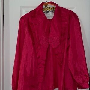 Women’s Fuchsia Satin Blouse with Embroidered Collar